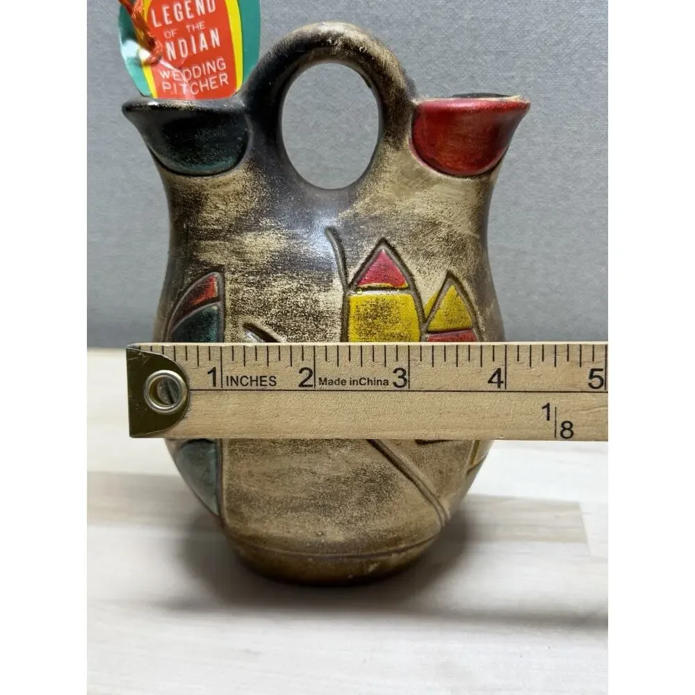 VTG Southwestern Wedding Vase Double Spout Pottery Pitcher Tribal Mid Century‎